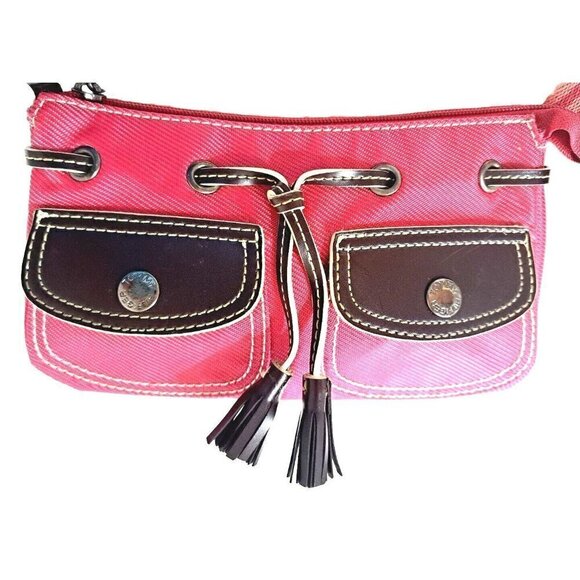 Tommy Hilfiger Small Raspberry & Brown Zip Top Purse Tassels - Picture 8 of 9